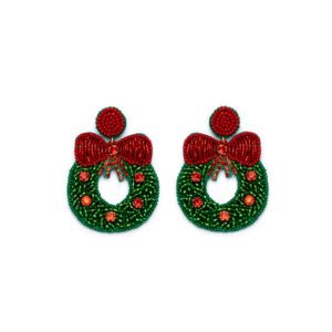 vestopazzo-coppia-orecchini-natalizi-di-natale-ghirlanda-verde-con-fiocco-rosso-shop-online Vestopazzo, Orecchini Natalizi, Ghirlanda con Fiocco Rosso