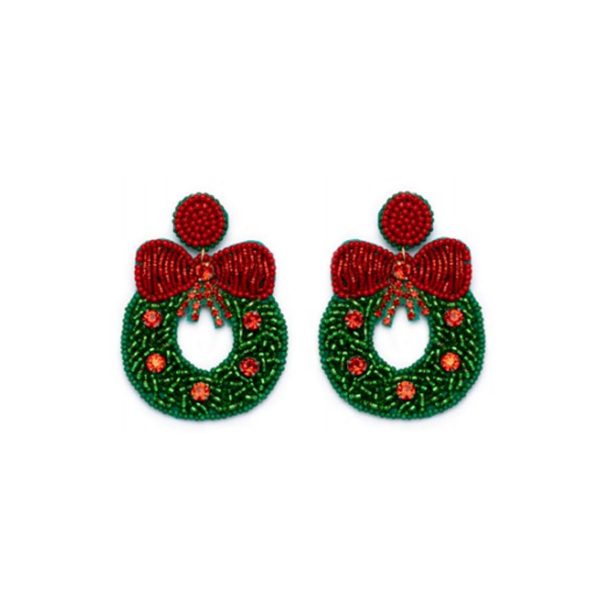 Vestopazzo, Orecchini Natalizi, Ghirlanda con Fiocco Rosso